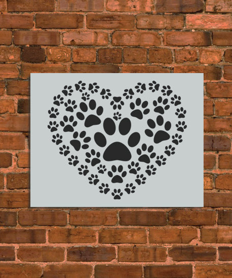 Puppy Paws in Heart Stencil